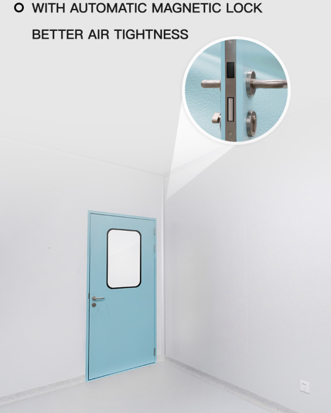 Cleanroom door with MAGNETIC SUCTION LOCK