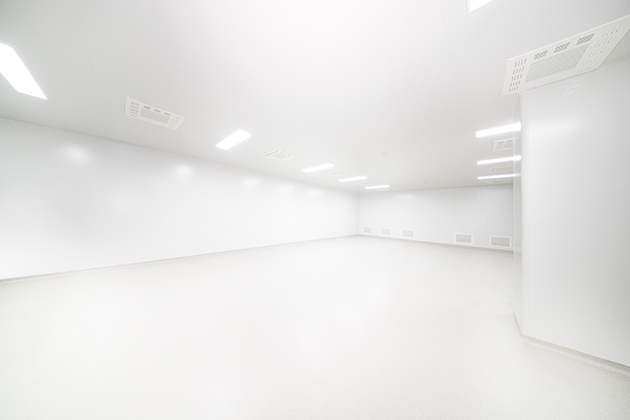 The cleanroom wall partitions and cleanroom ceiling panels of the mezzanine should be plastered